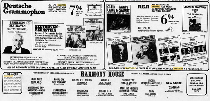 Harmony House Records and Tapes - Ad With Locations